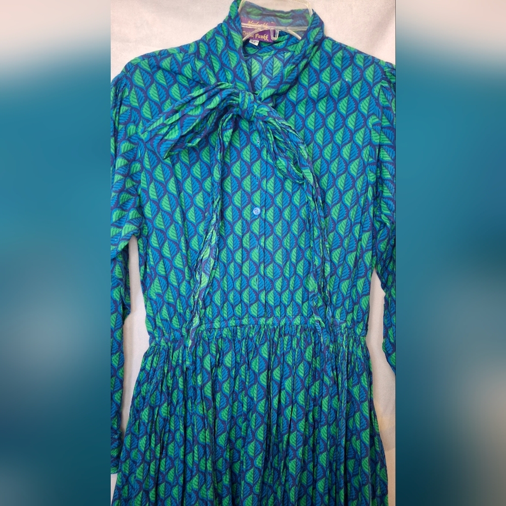 Afrofunkk is Tribal Funkk Blue Green Long Sleeve Dress Size 12 Womens - Picture 2 of 14